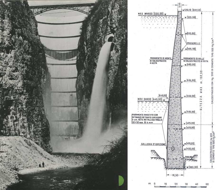 diga Santa Giustina- scarico di mezzofondo in funzione - sezione tecnica