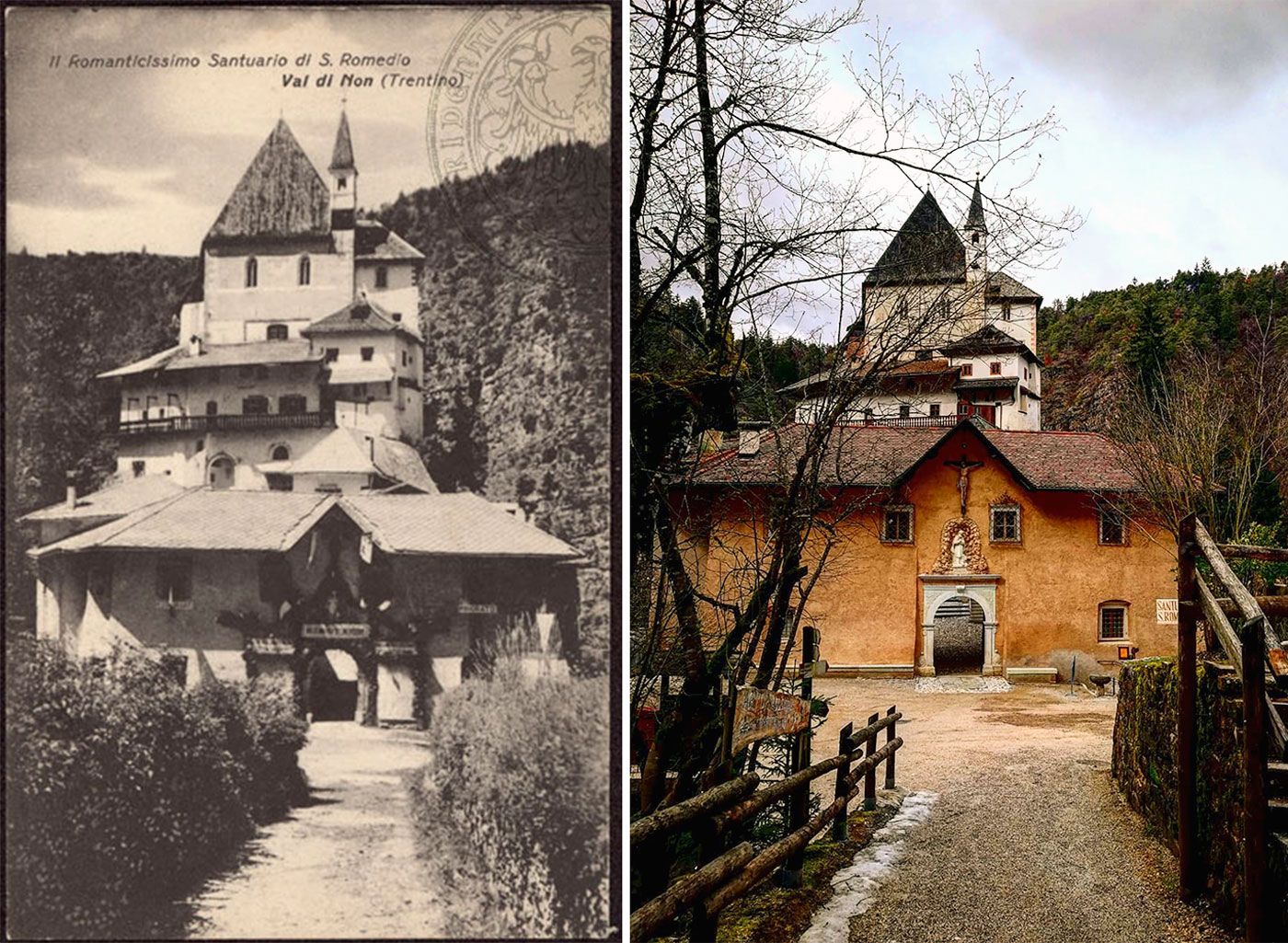 san romedio in cartolina-confronto ieri oggi